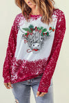 Fiery Red Christmas Cow Bleach Print Long Sleeve Sweatshirt-Graphic-MomFashion