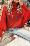 Fiery Red Christmas Holly Jolly Tinsel Graphic High Neck Sweater-Tops-MomFashion
