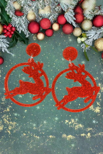 Fiery Red Christmas Tree Acrylic Stud Earrings-Accessories-MomFashion