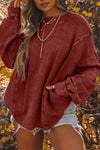 Fiery Red Exposed Seam Twist Open Back Oversized Sweatshirt-Tops-MomFashion