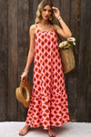 Fiery Red Geometric Print Loose Fit Sleeveless Maxi Dress-Dresses-MomFashion