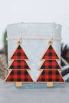 Fiery Red Plaid Christmas Tree Wooden Pendant Earrings-Accessories-MomFashion