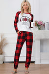 Fiery Red Plaid Merry Christmas Graphic Loungewear Set-Loungewear-MomFashion