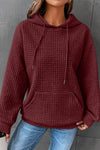 Fiery Red Quilted Kangaroo Pocket Drawstring Hoodie-Tops-MomFashion