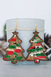 Fiery Red Shade Of Leopard Plaid Christmas Tree Earrings-Accessories-MomFashion