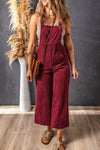 Fiery Red Solid Color Corduroy Wide Leg Bib Overalls-Bottoms-MomFashion