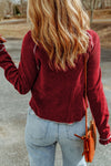 Fiery Red Textured Round Neck Long Sleeve Top-Tops-MomFashion