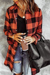 Fiery Red Turn-down Collar Plaid Shirt Coat-Outerwear-MomFashion