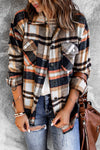 Geometric Plaid Print Pocketed Shacket-Outerwear-MomFashion