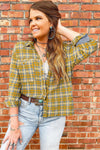 Ginger Plaid Embroidery Patch Button-Down Shacket-Outerwear-MomFashion