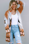 Gold Flame Aztec Graphic Open-Front Cardigan-Tops-MomFashion