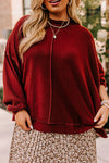 Gold Flame Exposed Seam Detail Waffle Knit Plus Size Top-Plus Size-MomFashion