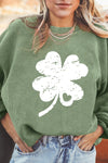 Grass Green Distressed Clover Print St Patricks Corded Sweatshirt-Graphic-MomFashion