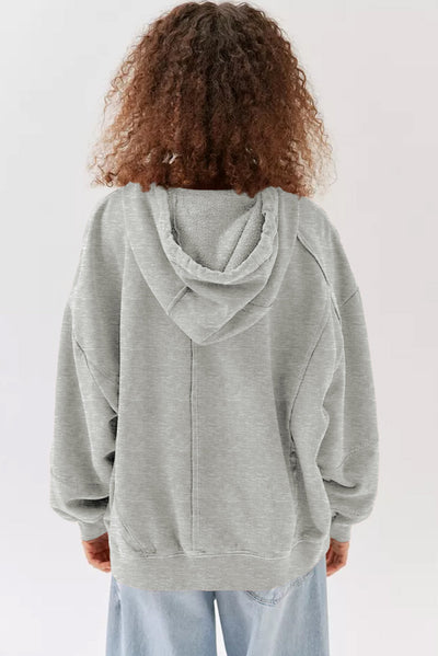 Gray Active Patchwork Detail Warm Winter Hoodie-Tops-MomFashion