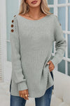 Gray Buttoned Drop Shoulder Oversized Sweater-Tops-MomFashion