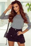 Gray Buttoned Puff Long Sleeve Sheath Top-Tops-MomFashion