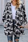 Gray Camo Print Soft Fleece Hooded Open Front Coat-Outerwear-MomFashion