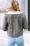 Gray Corduroy Sherpa Snap Button Flap Jacket-Outerwear-MomFashion