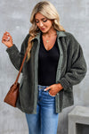 Gray Corduroy Trim Elbow Patch Sherpa Jacket-Outerwear-MomFashion