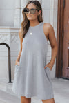 Gray Crisscross Cut-out Back Knit Sleeveless Dress-Dresses-MomFashion