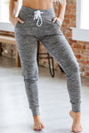 Gray Drawstring Waist Pocketed Joggers-Bottoms-MomFashion