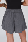 Gray Elastic Waist Culotte Shorts-Bottoms-MomFashion