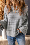 Gray Exposed Seam Ribbed Knit Dolman Top-Tops-MomFashion