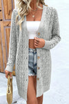 Gray Hollow Out Buttons Front Long Cardigan-Sweaters & Cardigans/Cardigans-MomFashion