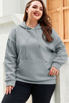 Gray Kangaroo Pockets Quilted Plus Size Hoodie-Plus Size-MomFashion