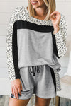 Gray Leopard Colorblock Patchwork Pullover and Shorts Set-Loungewear-MomFashion