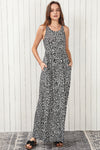 Gray Leopard Print Pocketed Sleeveless Maxi Dress-Dresses-MomFashion