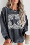 Gray Leopard Star Graphic Corded Sweatshirt-Graphic-MomFashion