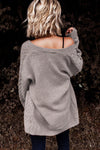 Gray Open Front Woven Texture Knitted Cardigan with Pockets-Tops-MomFashion