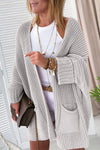 Gray Oversized Fold Over Sleeve Sweater Cardigan-Tops-MomFashion