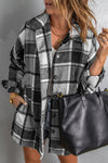 Gray Plaid Print Buttoned Shirt Jacket-Outerwear-MomFashion