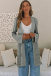 Gray Pointelle Knit Open Front Cardigan-Tops-MomFashion