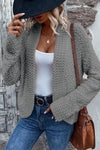 Gray Popcorn Knit Open Front Cardigan-Tops-MomFashion