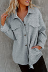 Gray Retro Quilted Flap Pocket Button Shacket-Outerwear-MomFashion