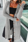 Gray Ribbed Button-Up Split Duster Cardigan-Tops-MomFashion