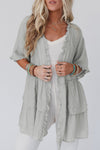 Gray Ruffled Trim Half Sleeve Open Front Kimono-Outerwear-MomFashion