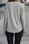 Gray Side Buttons Crew Neck Knit Top-Tops-MomFashion