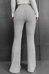 Gray Solid Color High Waist Ribbed Flare Pants-Bottoms-MomFashion