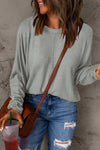 Gray Solid Color Patchwork Long Sleeve Top-Tops-MomFashion