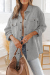 Gray Solid Textured Flap Pocket Buttoned Shacket-Outerwear-MomFashion