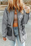 Gray Stitching Quilted Drawstring Jacket-Outerwear-MomFashion