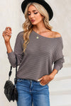 Gray Textured Knit Round Neck Dolman Sleeve Sweater-Tops-MomFashion