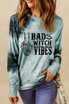 Gray Tie Dye BAD WITCH VIBES Graphic Long Sleeve Top-Graphic-MomFashion