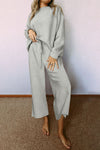 Gray Ultra Loose Textured 2pcs Slouchy Outfit-Loungewear-MomFashion