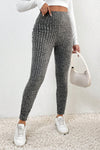 Gray Wide Waistband Ribbed Textured Knit Leggings-Bottoms-MomFashion