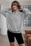 Gray Zipped Funnel Neck Kangaroo Pocket Sweatshirt-Tops-MomFashion